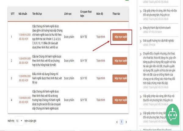Click “Nộp trực tuyến”